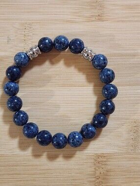 Hand Crafted Sodalite Stretch Beaded Bracelet with Silver Stainless Accent Beads